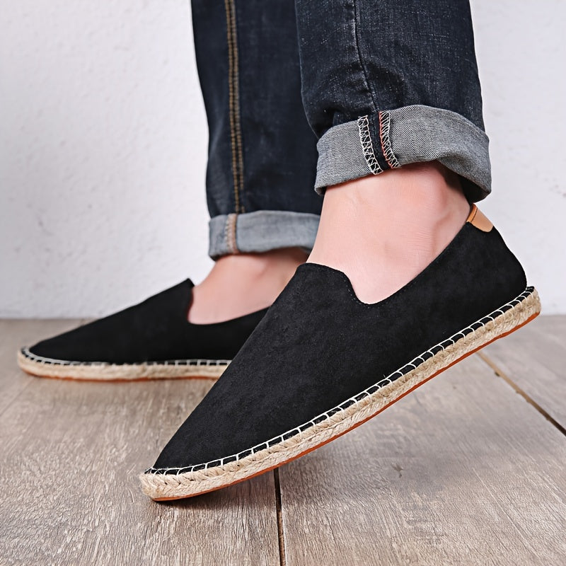 Espadrile slip-on pentru bărbați, cu partea superioară din pânză și margine a talpii împletite