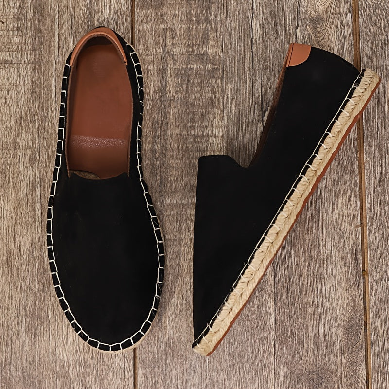 Espadrile slip-on pentru bărbați, cu partea superioară din pânză și margine a talpii împletite