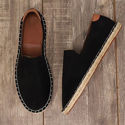 Espadrile slip-on pentru bărbați, cu partea superioară din pânză și margine a talpii împletite