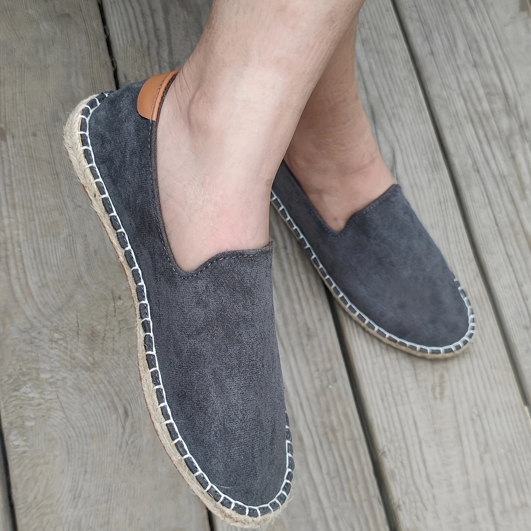 Espadrile slip-on pentru bărbați, cu partea superioară din pânză și margine a talpii împletite