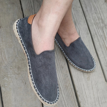 Espadrile slip-on pentru bărbați, cu partea superioară din pânză și margine a talpii împletite