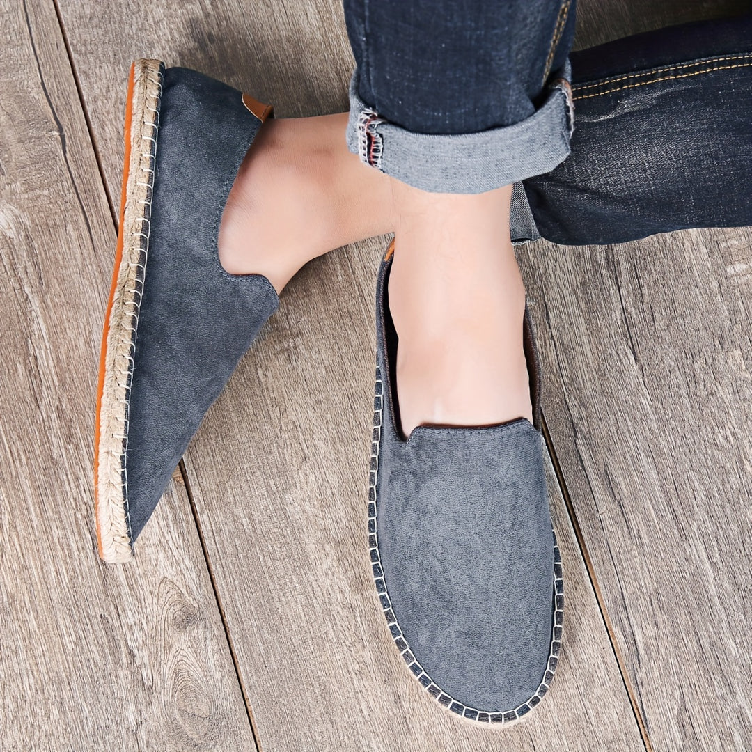 Espadrile slip-on pentru bărbați, cu partea superioară din pânză și margine a talpii împletite