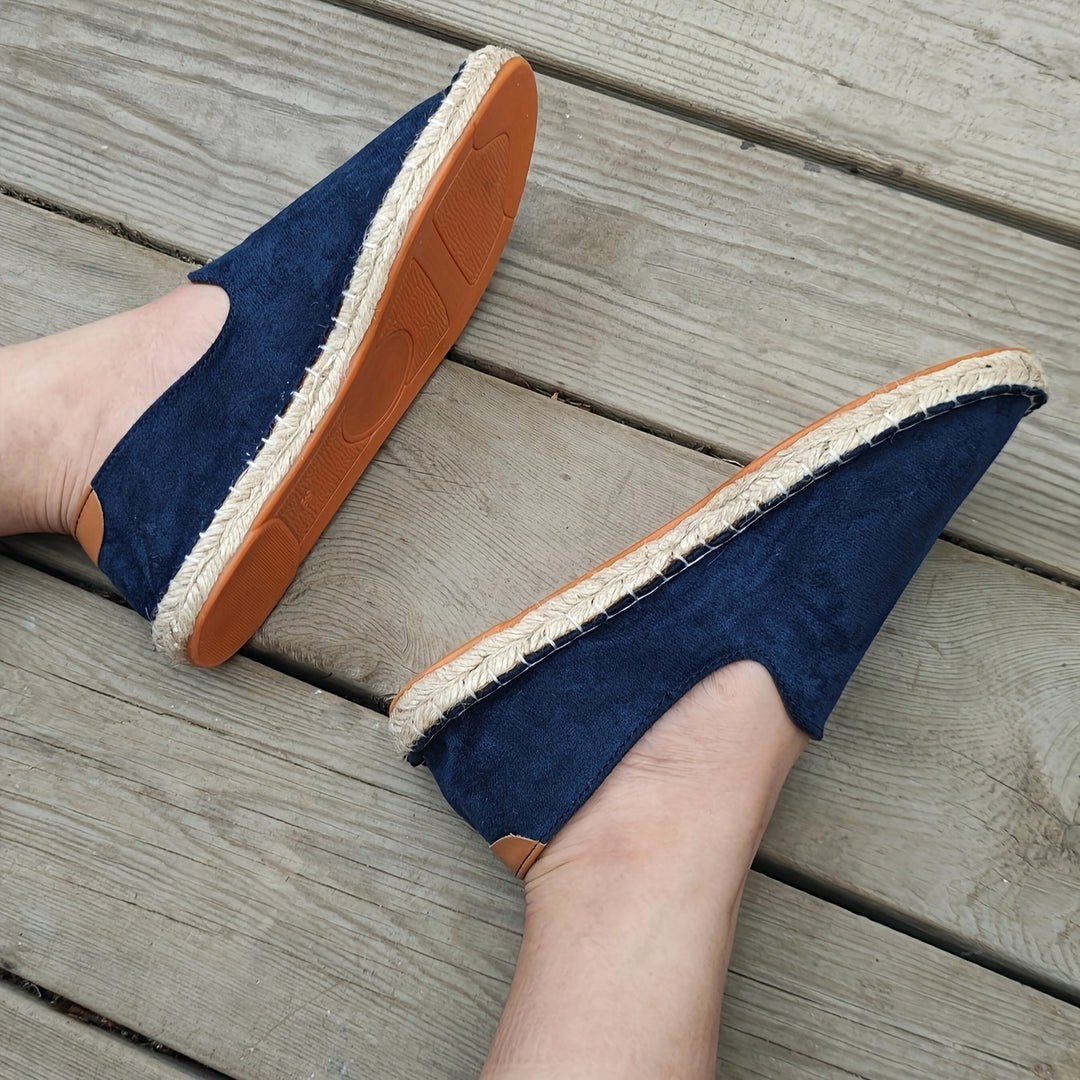 Espadrile slip-on pentru bărbați, cu partea superioară din pânză și margine a talpii împletite