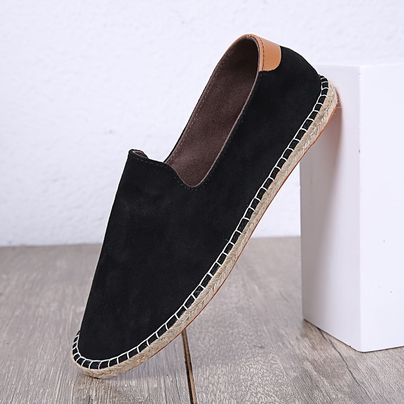 Espadrile slip-on pentru bărbați, cu partea superioară din pânză și margine a talpii împletite