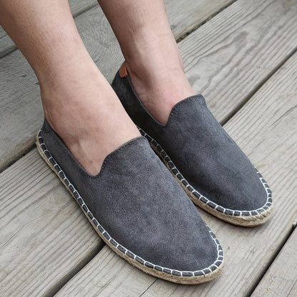 Espadrile slip-on pentru bărbați, cu partea superioară din pânză și margine a talpii împletite