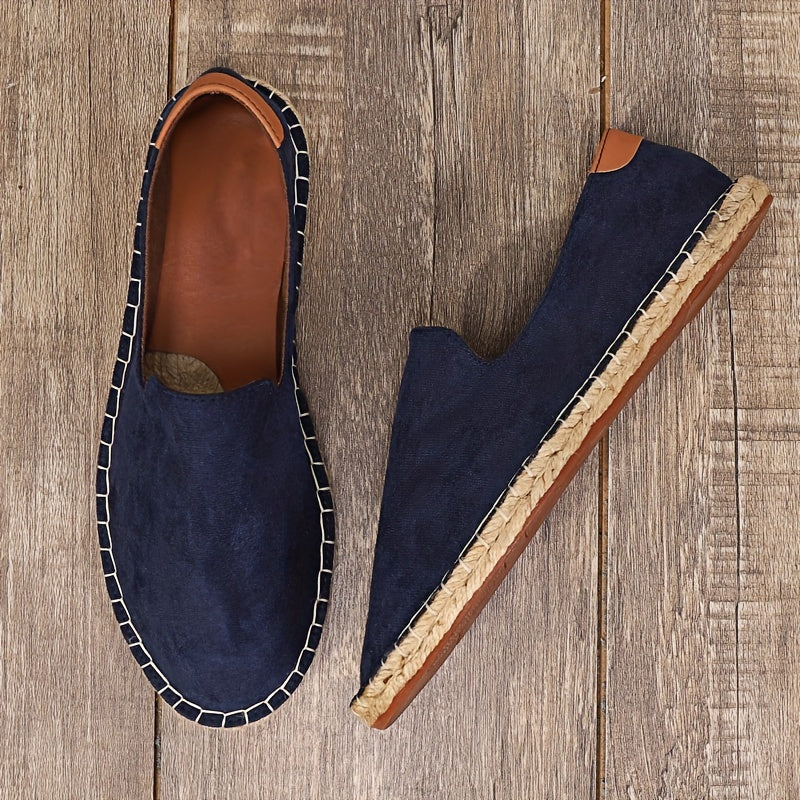 Espadrile slip-on pentru bărbați, cu partea superioară din pânză și margine a talpii împletite