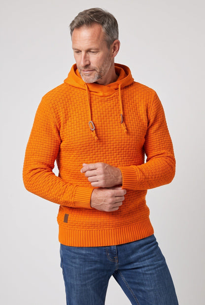 Herre Tekstureret Strikket Hættetrøje Med Snørehætte Og Kængurulomme – Klassisk Pullover Til Hverdagsbrug, Fritid Og Afslappet Smart Casual Stil