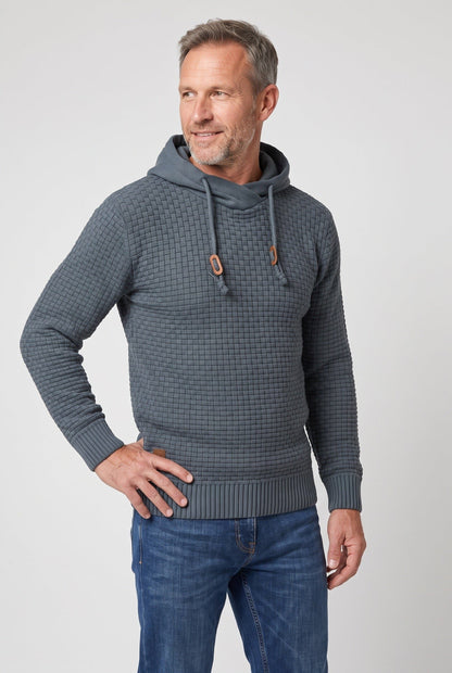 Herre Tekstureret Strikket Hættetrøje Med Snørehætte Og Kængurulomme – Klassisk Pullover Til Hverdagsbrug, Fritid Og Afslappet Smart Casual Stil