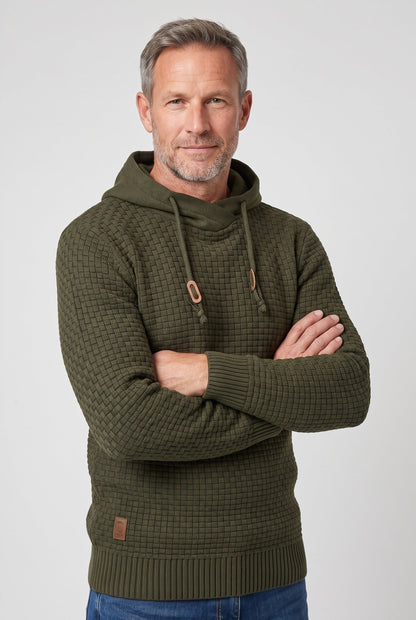Herre Tekstureret Strikket Hættetrøje Med Snørehætte Og Kængurulomme – Klassisk Pullover Til Hverdagsbrug, Fritid Og Afslappet Smart Casual Stil