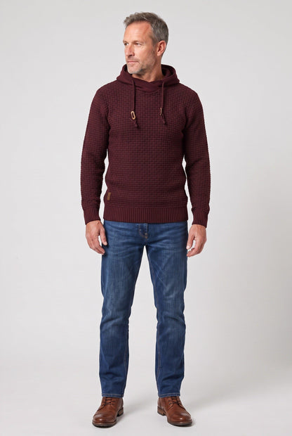 Herre Tekstureret Strikket Hættetrøje Med Snørehætte Og Kængurulomme – Klassisk Pullover Til Hverdagsbrug, Fritid Og Afslappet Smart Casual Stil