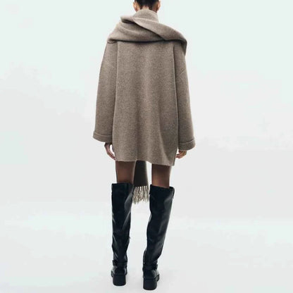 Cárdigan texturizado de mujer con botones - Chaqueta larga de punto con corte holgado, cuello drapeado y bolsillos de parche para crear looks a capas y el uso diario