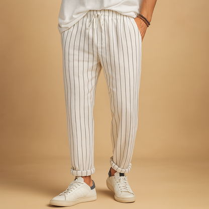 Pantaloni bărbătești cu imprimeu, talie elastică și șnur ajustabil - croială lejeră, lungime completă, pentru vacanțe de vară, călătorii și purtare zilnică
