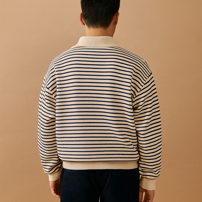 Men’s printed sweatshirt with half zip and stand collar - relaxed long-sleeved pullover for everyday wear, weekends, and changing seasons
