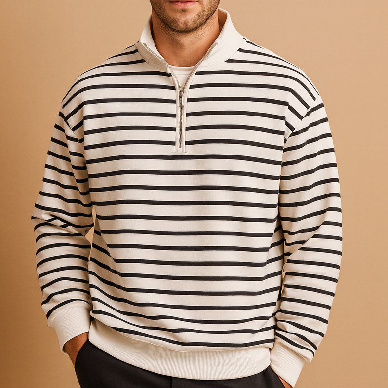 Men’s printed sweatshirt with half zip and stand collar - relaxed long-sleeved pullover for everyday wear, weekends, and changing seasons
