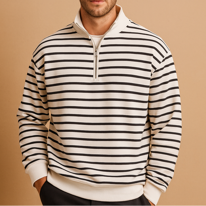 Men’s printed sweatshirt with half zip and stand collar - relaxed long-sleeved pullover for everyday wear, weekends, and changing seasons