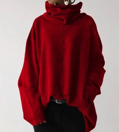 Dámská oversized mikina s vysokým límcem a širokými rukávy – splývavý a ležérní pulovr pro každodenní nošení, volný čas a moderní ležérní styl