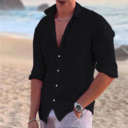 Men's Slim-Fit Summer Shirt with Long Sleeves and Button Closure – Lightweight Shirt for Vacations and Casual Everyday Wear