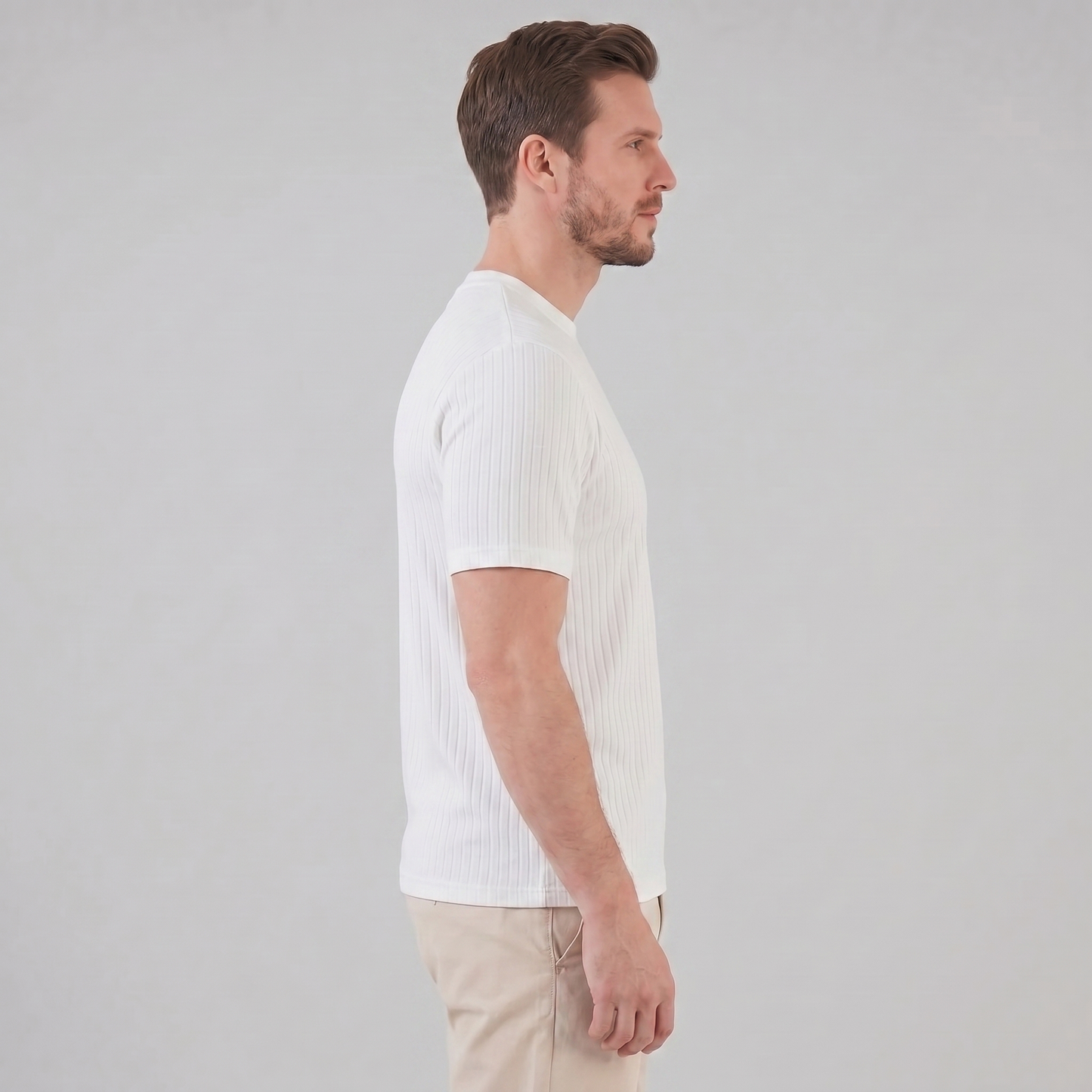 Herre Ribbet T-shirt Med Rund Hals Og Smal Pasform