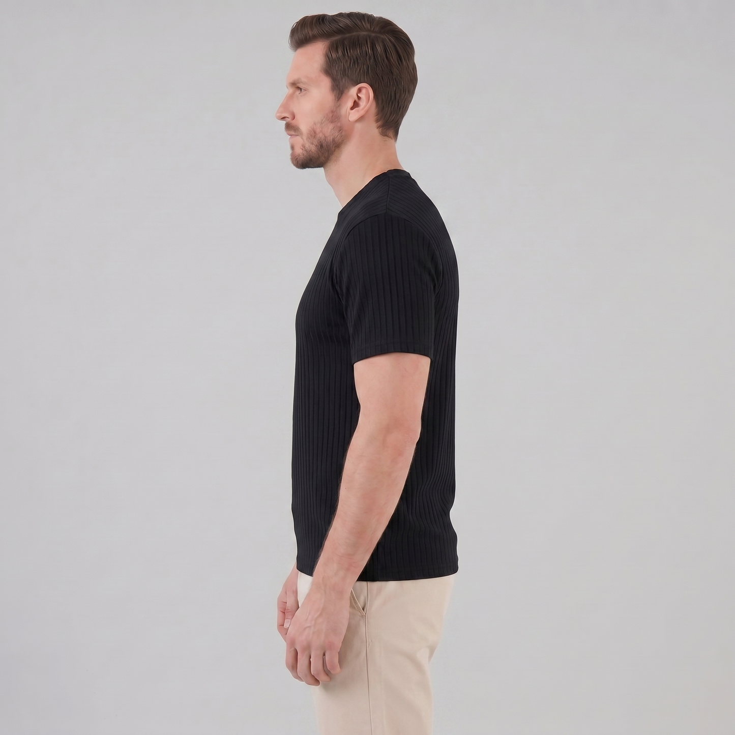 Herre Ribbet T-shirt Med Rund Hals Og Smal Pasform