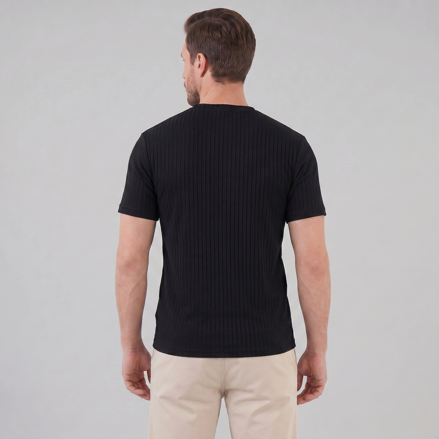 Herre Ribbet T-shirt Med Rund Hals Og Smal Pasform