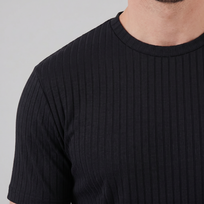 Herre Ribbet T-shirt Med Rund Hals Og Smal Pasform