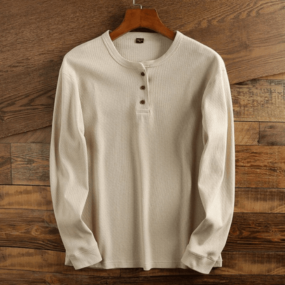 Herre Henley Bluse i Vaffelstrik med Lange Ærmer