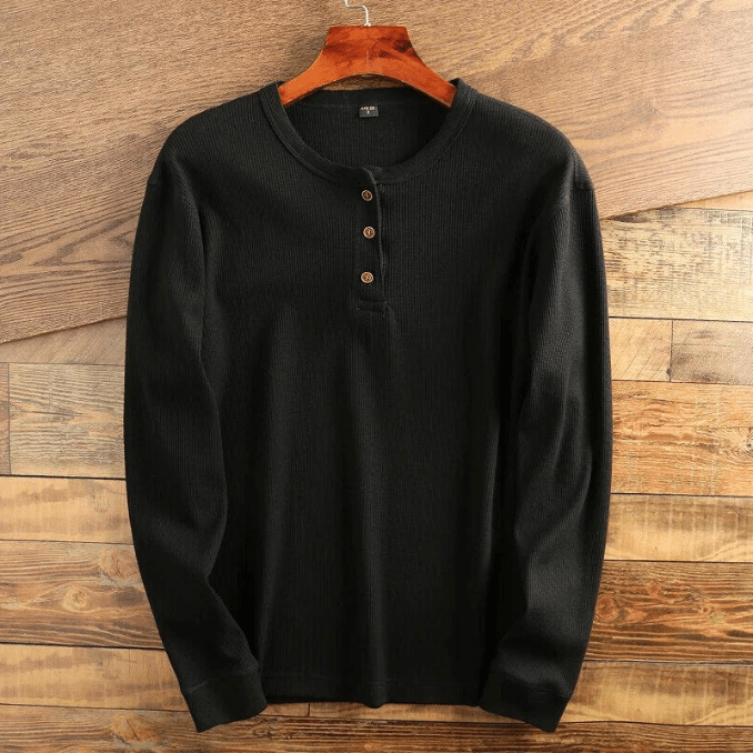 Herre Henley Bluse i Vaffelstrik med Lange Ærmer