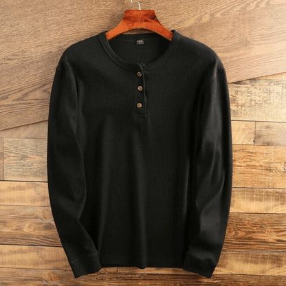 Herre Henley Bluse i Vaffelstrik med Lange Ærmer