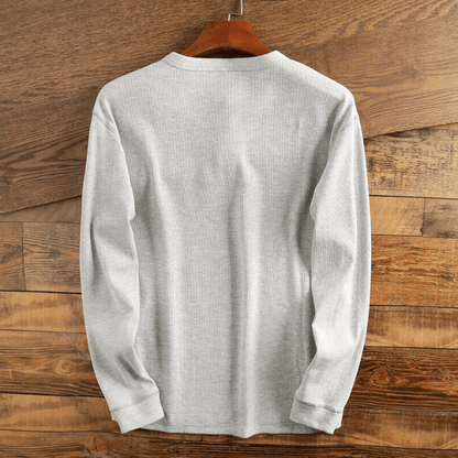 Herre Henley Bluse i Vaffelstrik med Lange Ærmer