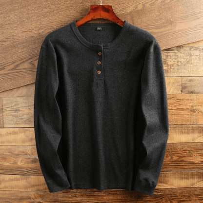 Herre Henley Bluse i Vaffelstrik med Lange Ærmer