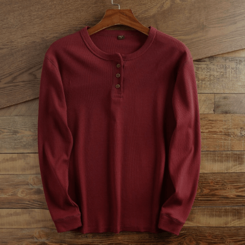 Herre Henley Bluse i Vaffelstrik med Lange Ærmer