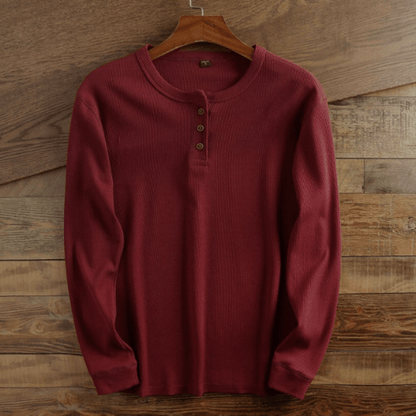 Herre Henley Bluse i Vaffelstrik med Lange Ærmer