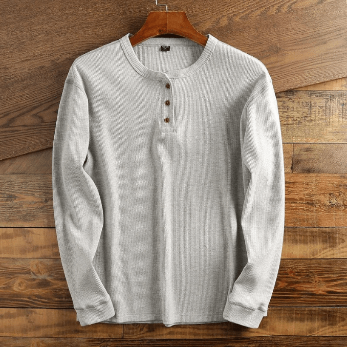 Herre Henley Bluse i Vaffelstrik med Lange Ærmer