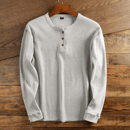 Herre Henley Bluse i Vaffelstrik med Lange Ærmer