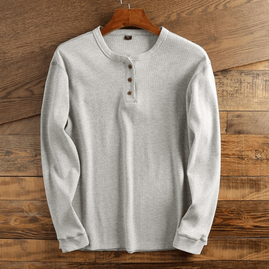 Bluză Henley pentru bărbați din tricot waffle cu mâneci lungi