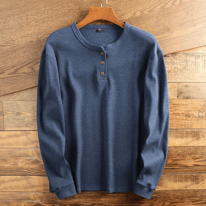 Herre Henley Bluse i Vaffelstrik med Lange Ærmer
