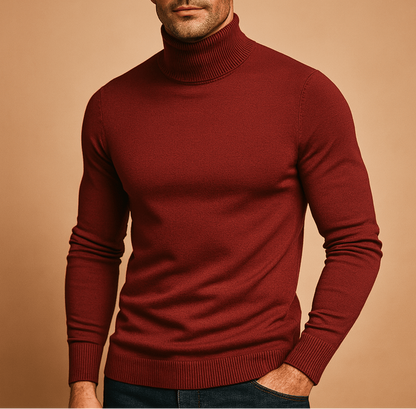 Męski dopasowany sweter z dzianiny z długim rękawem i golfem – elegancki pulower do biura, w stylu smart casual, na jesień, zimę i na co dzień, do ubierania warstwowego