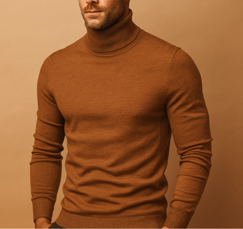 Męski dopasowany sweter z dzianiny z długim rękawem i golfem – elegancki pulower do biura, w stylu smart casual, na jesień, zimę i na co dzień, do ubierania warstwowego