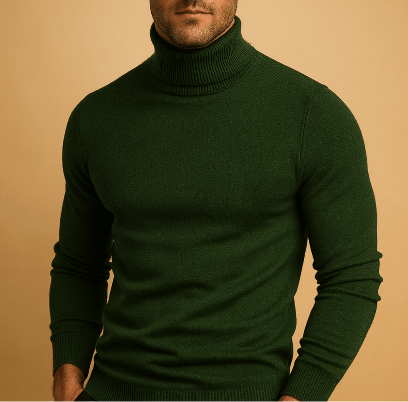 Męski dopasowany sweter z dzianiny z długim rękawem i golfem – elegancki pulower do biura, w stylu smart casual, na jesień, zimę i na co dzień, do ubierania warstwowego