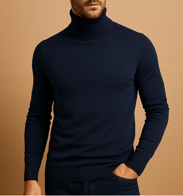 Męski dopasowany sweter z dzianiny z długim rękawem i golfem – elegancki pulower do biura, w stylu smart casual, na jesień, zimę i na co dzień, do ubierania warstwowego