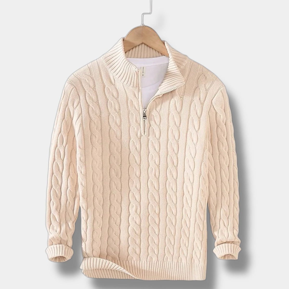 Herre Kabelstrikket Sweater Med Half-zip Og Ståkrave – Tekstureret Pullover Til Smart Casual-stil, Efterår, Vinter Og Lag-på-lag Hverdagsbrug