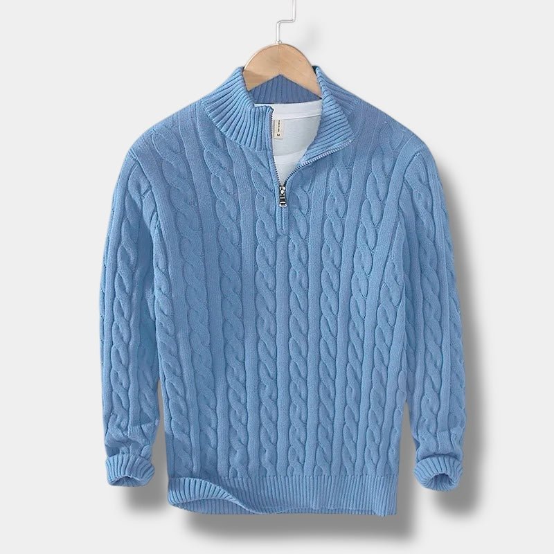 Herre Kabelstrikket Sweater Med Half-zip Og Ståkrave – Tekstureret Pullover Til Smart Casual-stil, Efterår, Vinter Og Lag-på-lag Hverdagsbrug