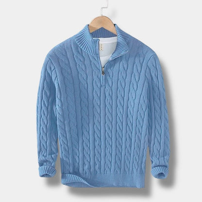 Herre Kabelstrikket Sweater Med Half-zip Og Ståkrave – Tekstureret Pullover Til Smart Casual-stil, Efterår, Vinter Og Lag-på-lag Hverdagsbrug