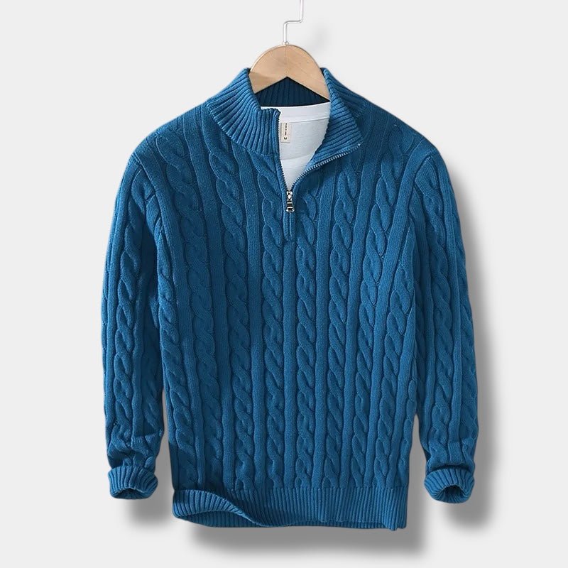 Herre Kabelstrikket Sweater Med Half-zip Og Ståkrave – Tekstureret Pullover Til Smart Casual-stil, Efterår, Vinter Og Lag-på-lag Hverdagsbrug