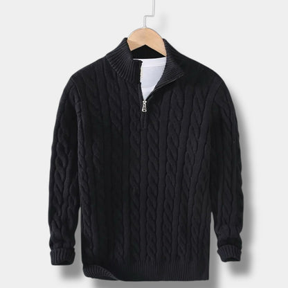 Herre Kabelstrikket Sweater Med Half-zip Og Ståkrave – Tekstureret Pullover Til Smart Casual-stil, Efterår, Vinter Og Lag-på-lag Hverdagsbrug
