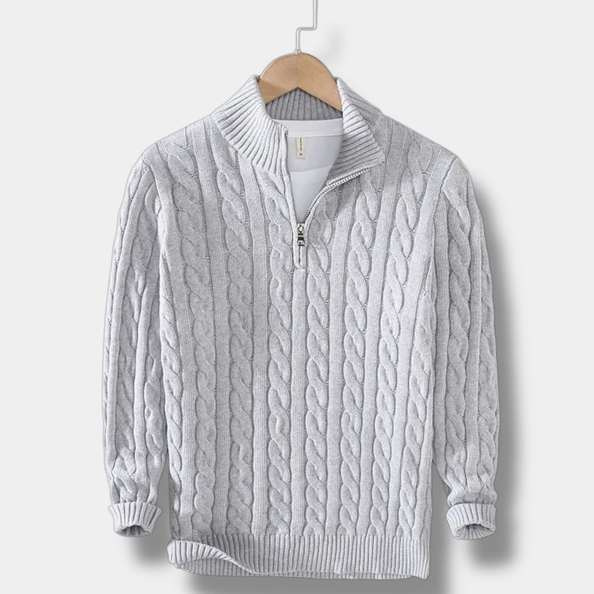 Herre Kabelstrikket Sweater Med Half-zip Og Ståkrave – Tekstureret Pullover Til Smart Casual-stil, Efterår, Vinter Og Lag-på-lag Hverdagsbrug