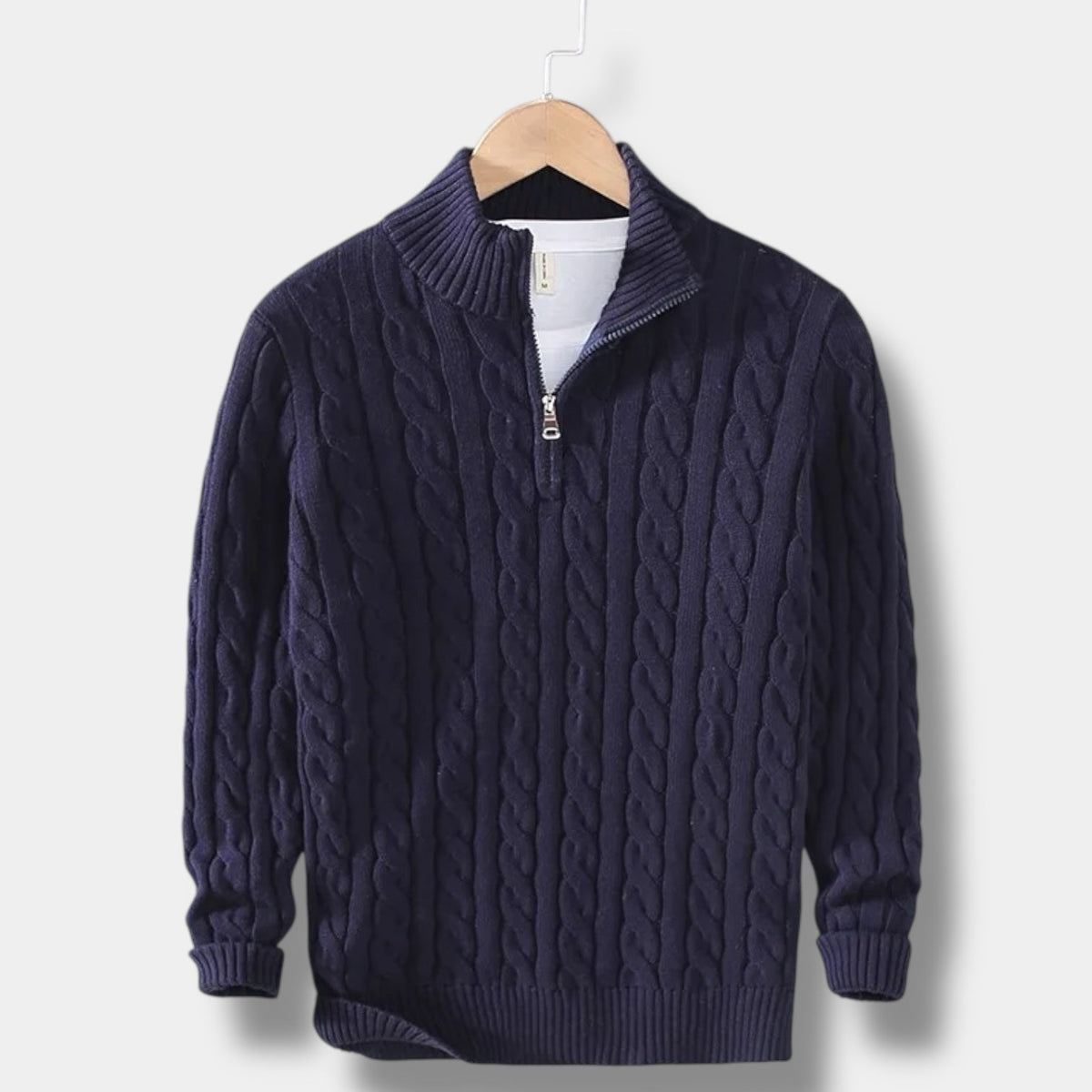 Herre Kabelstrikket Sweater Med Half-zip Og Ståkrave – Tekstureret Pullover Til Smart Casual-stil, Efterår, Vinter Og Lag-på-lag Hverdagsbrug