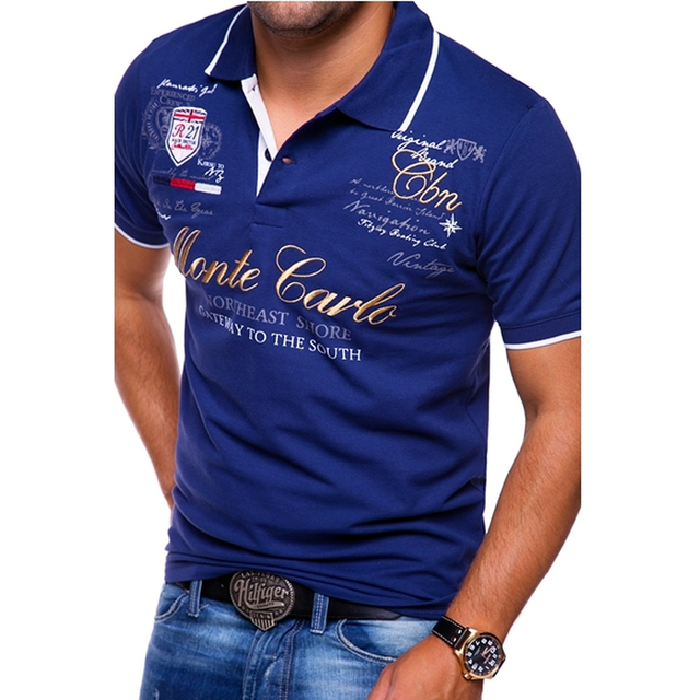Cămașă polo bărbătească cu model, bordură contrastantă și mâneci scurte – tricou polo relaxat pentru vară, timp liber, purtare zilnică și stil smart-casual