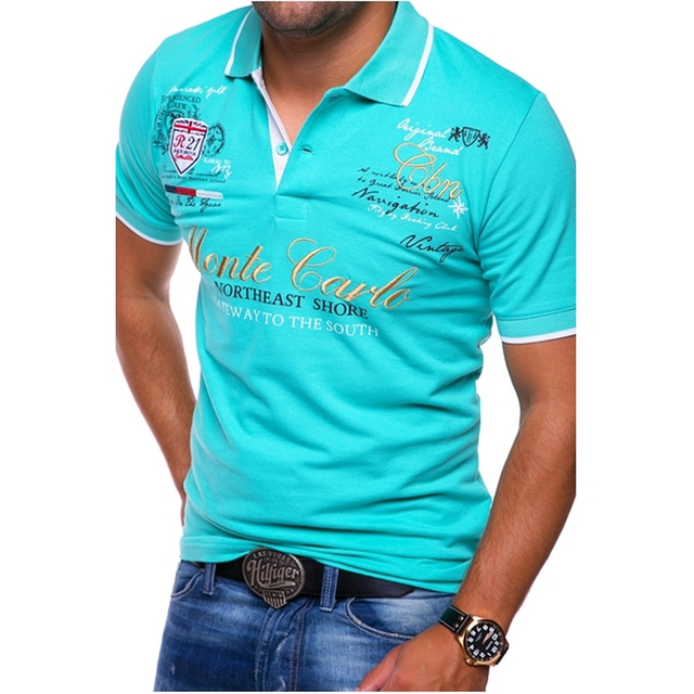 Cămașă polo bărbătească cu model, bordură contrastantă și mâneci scurte – tricou polo relaxat pentru vară, timp liber, purtare zilnică și stil smart-casual