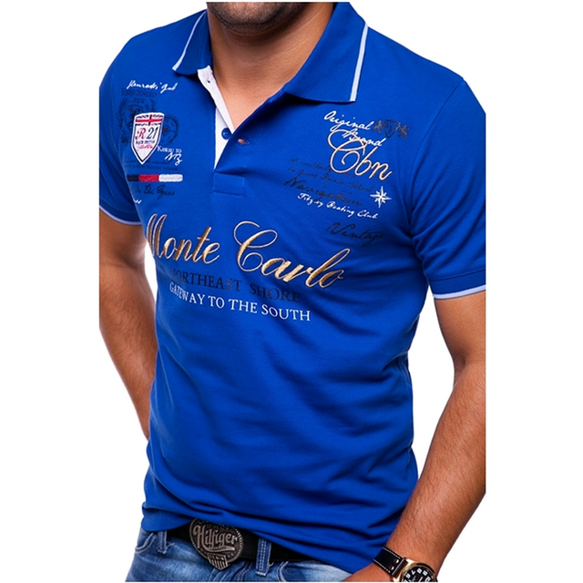 Cămașă polo bărbătească cu model, bordură contrastantă și mâneci scurte – tricou polo relaxat pentru vară, timp liber, purtare zilnică și stil smart-casual